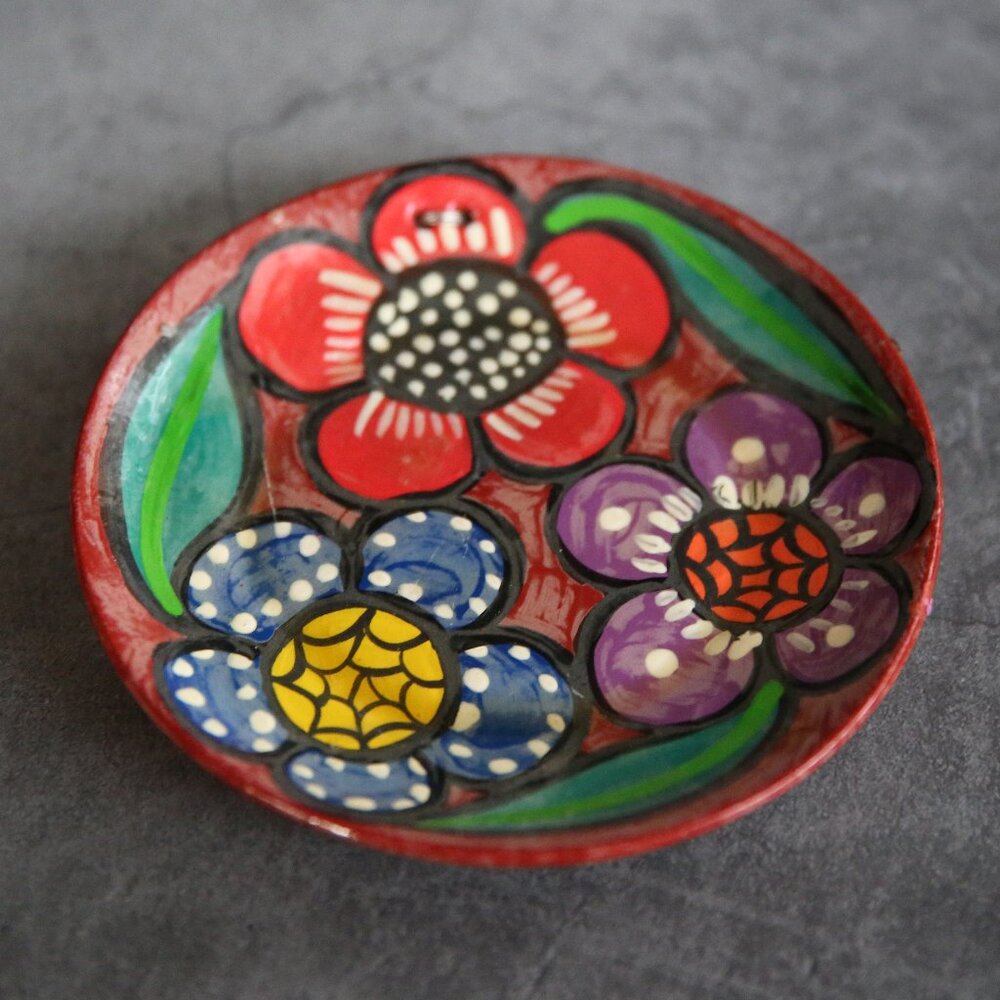 Pretty Little Colorful Floral Design Terra Cotta Dish Plate